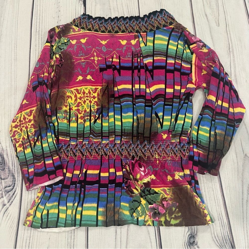 Albert Makali M Multicolor Boho Chic Snap Button Cardigan Bold Art Colorful - Picture 6 of 6